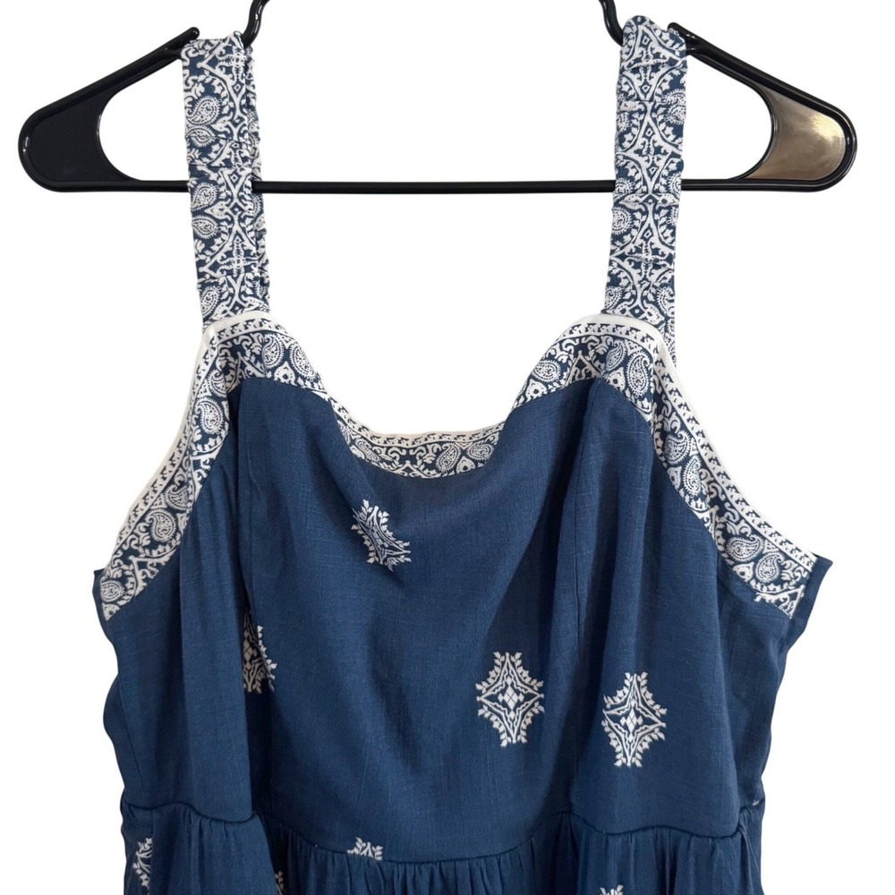 Lucky Brand Blue Medallion Print Maxi Dress, XL, Smocked Back, Pockets‎ - Picture 5 of 14
